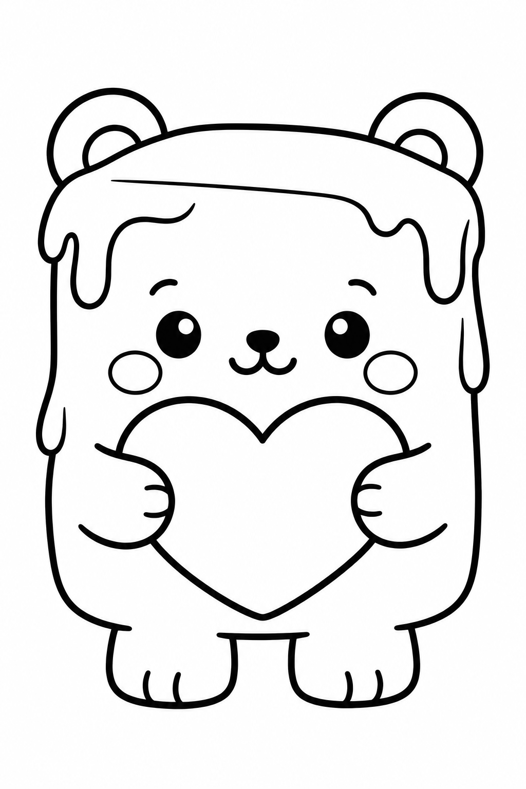 Butter Bear holding a heart coloring page