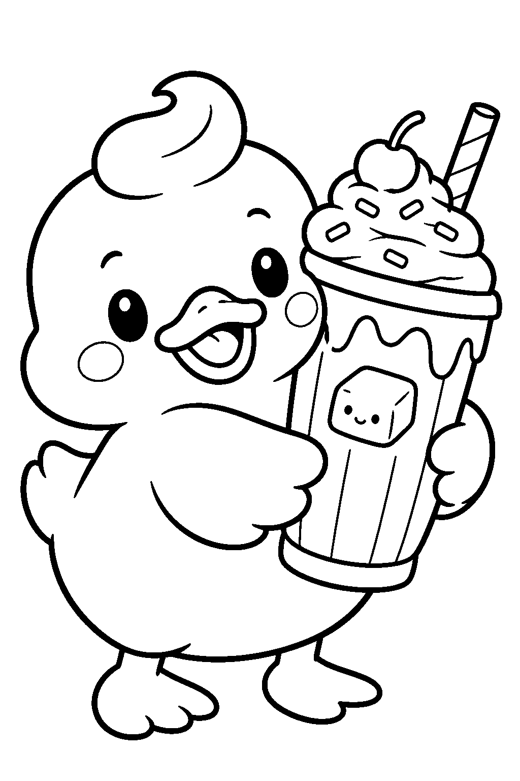 Butter Duck with a milkshake coloring page