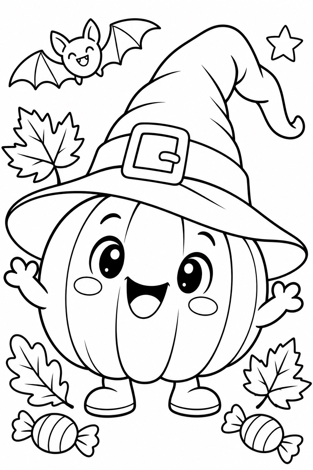 Pumpkin wearing a giant witch hat