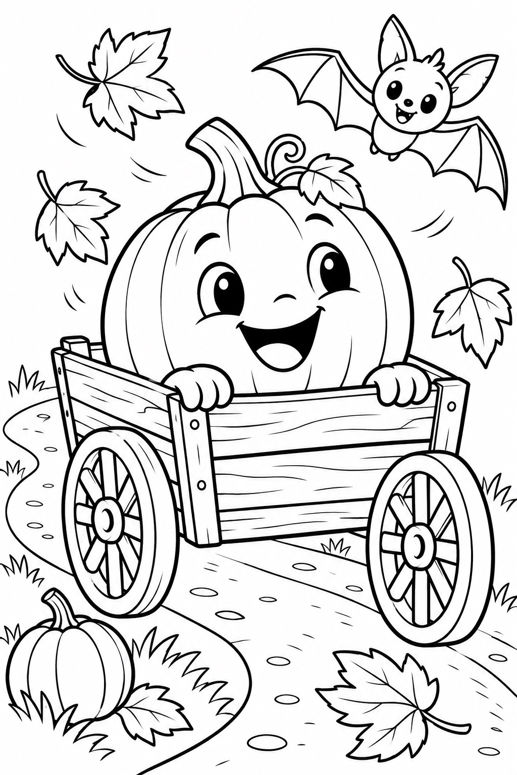 Pumpkin wagon ride coloring page