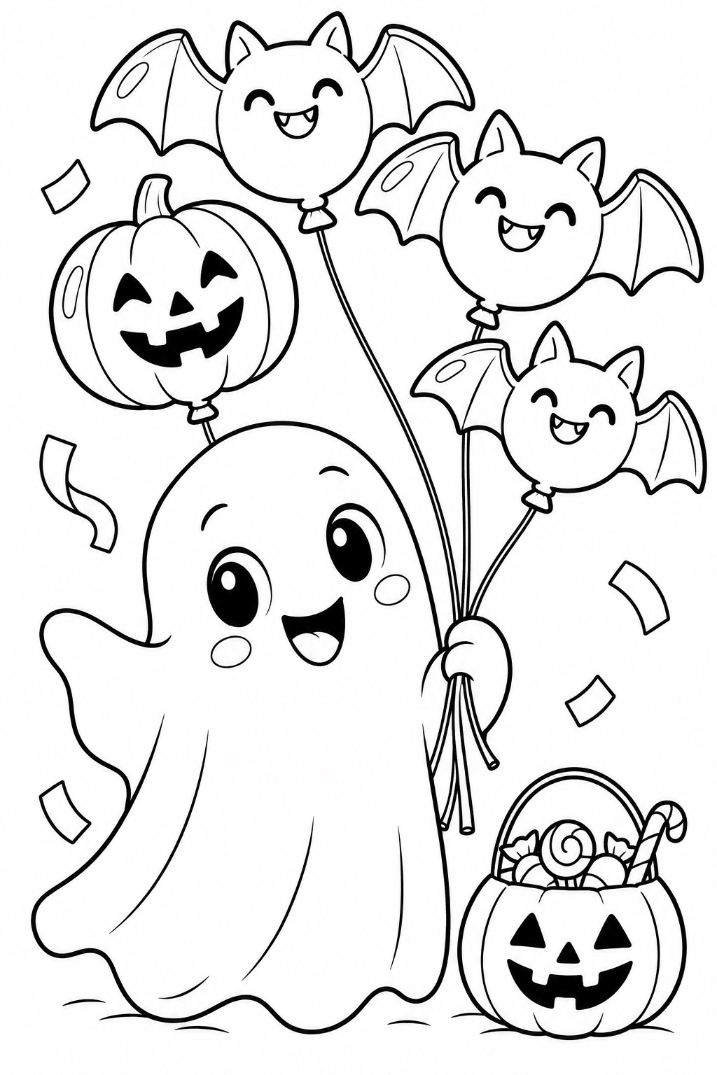 Friendly ghost and bat coloring page