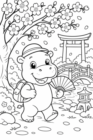 Japan-themed travel coloring page