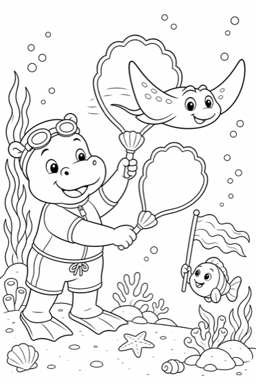 Manta ray flying school coloring page