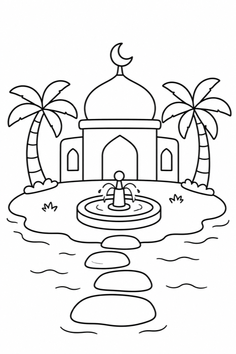 Masjid Island courtyard fountain coloring page