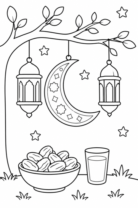 Ramadan Moon lantern coloring page