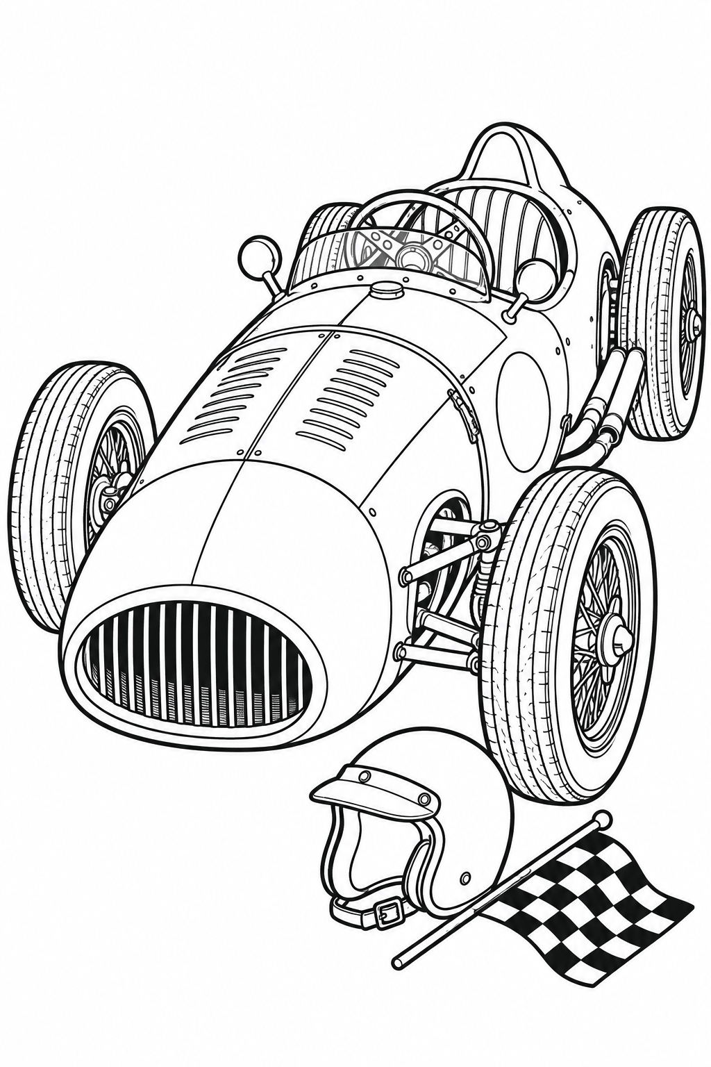 Vintage racing car coloring illustration