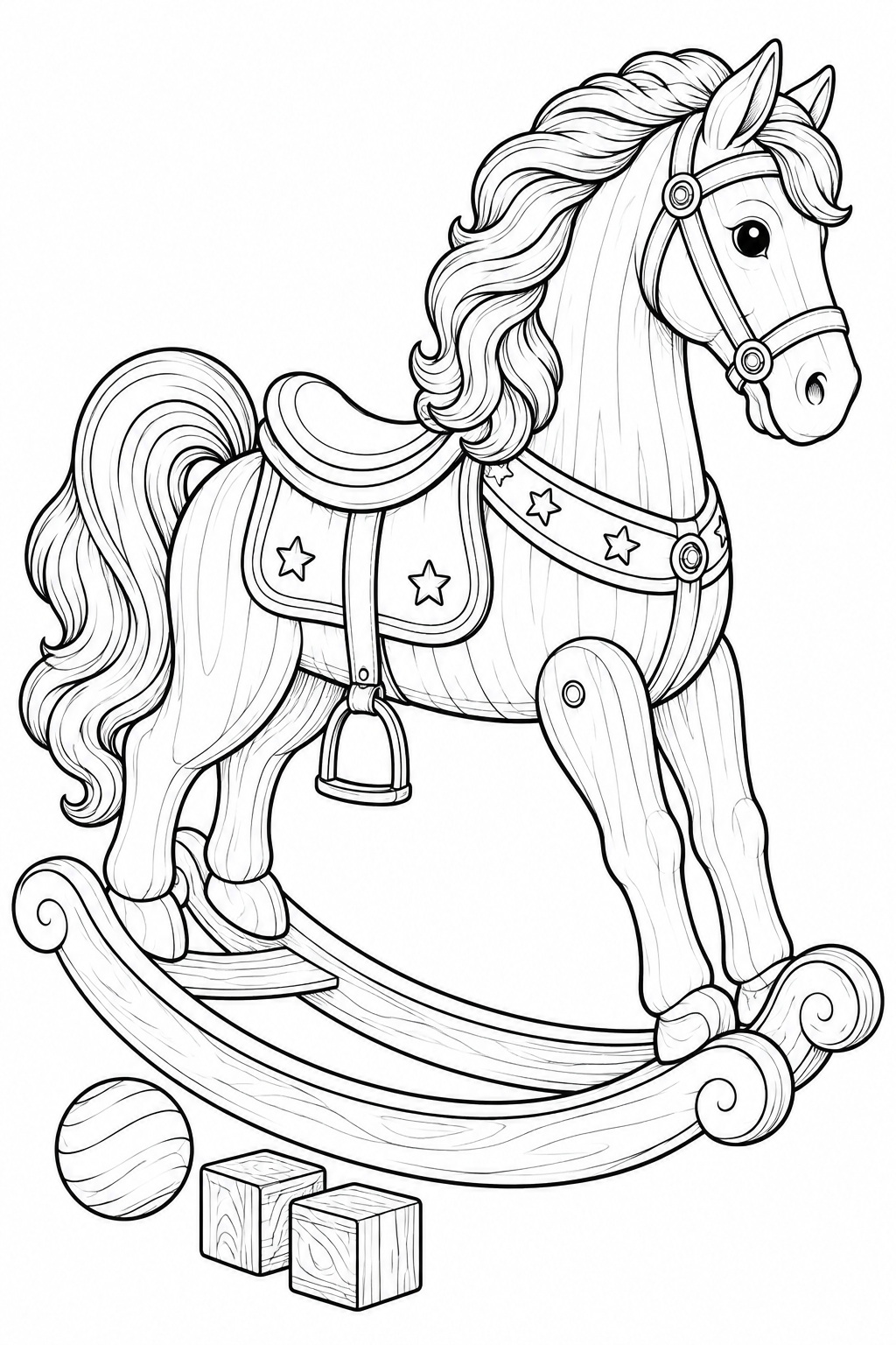 Wooden rocking horse coloring illustration