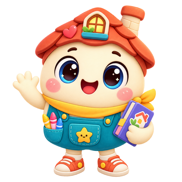 Tiny Rooms mascot smiling in a colorful little room