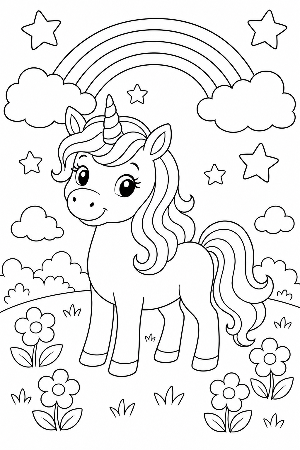 Unicorn in a rainbow meadow